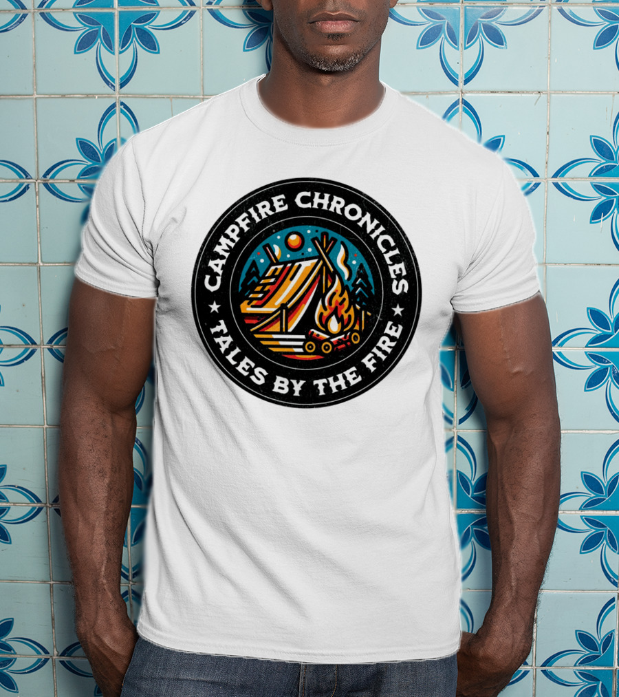 Campfire Chronicles Tales By The Fire Moonlit Tent And Bonfire Scene T-Shirt