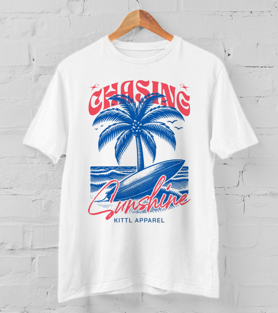 Chasing Sunshine Kittl Apparel Surfing Palm Tree Ocean Waves T-Shirt