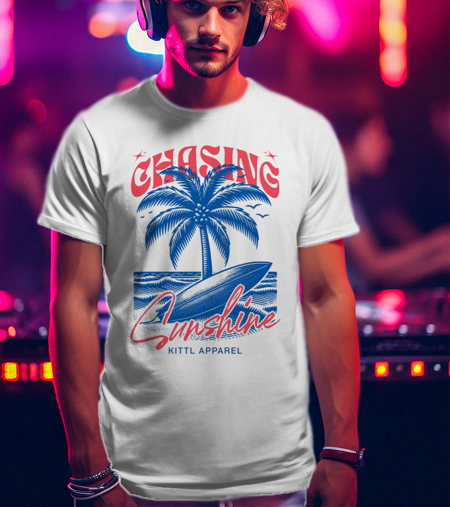 Chasing Sunshine Kittl Apparel Surfing Palm Tree Ocean Waves T-Shirt