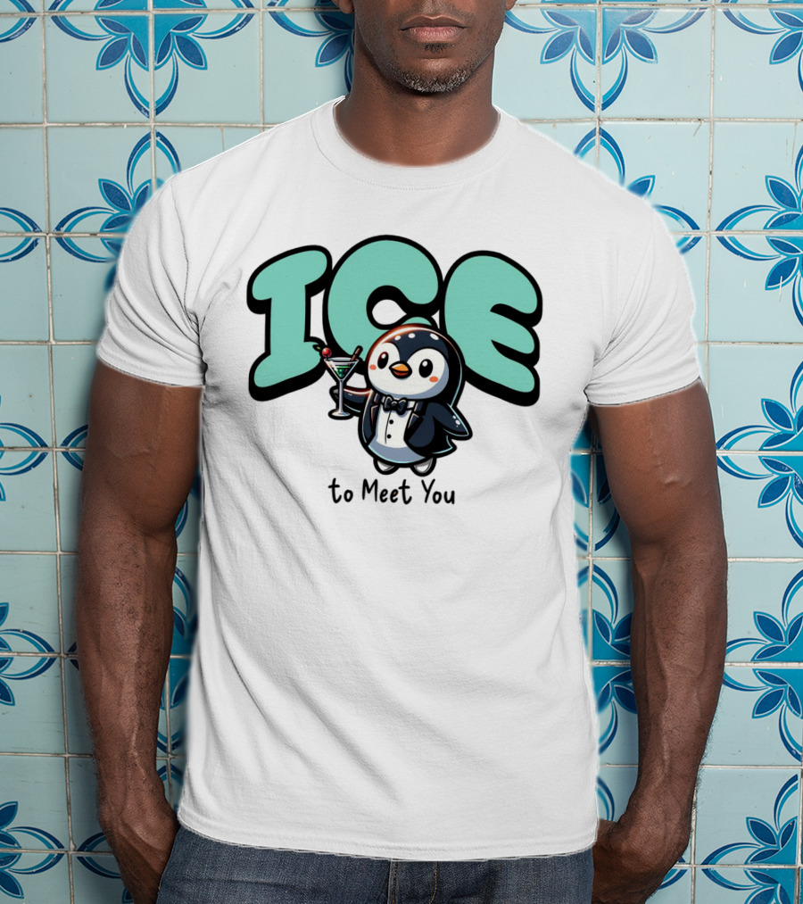 ICE To Meet You Penguin Martini Charm T-Shirt