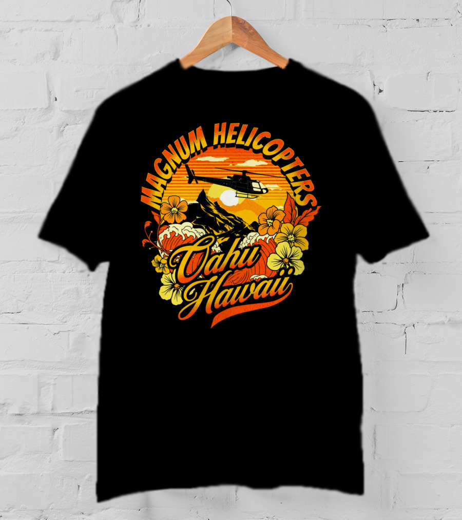 Magnum Helicopters Oahu Hawaii Helicopter Scenic Sunset Tropical Flowers T-Shirt