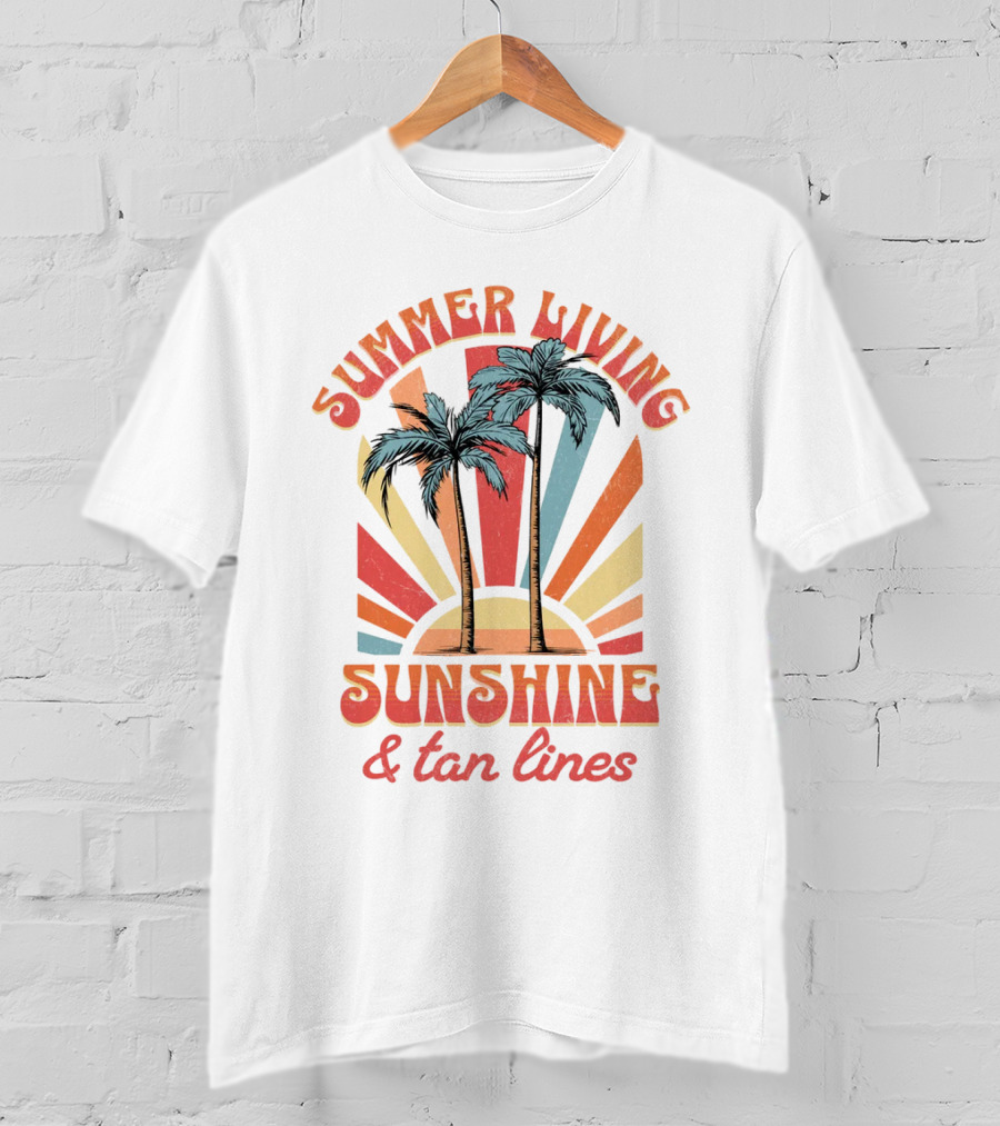 Summer Living Sunshine Tan Lines Palm Trees Retro Vibes T-Shirt