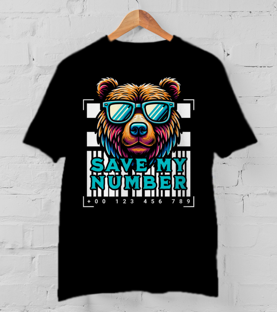 Save My Number Barcode Bear With Sunglasses T-Shirt