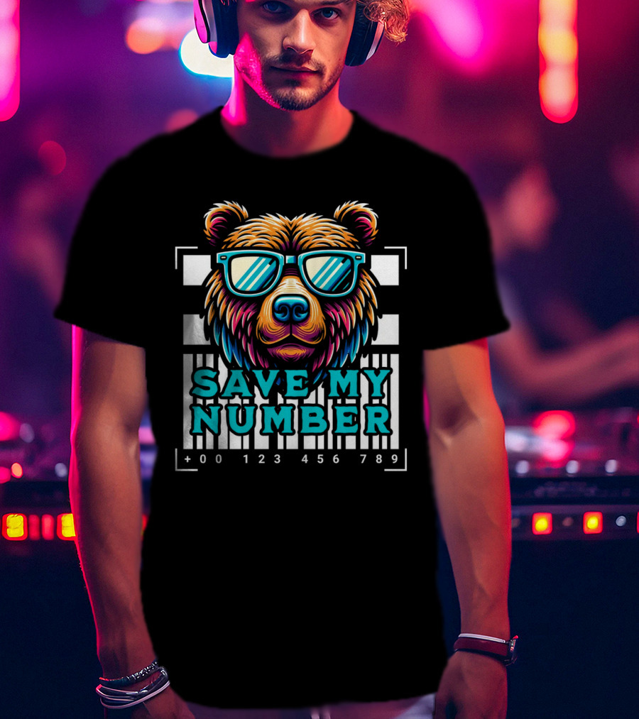 Save My Number Barcode Bear With Sunglasses T-Shirt