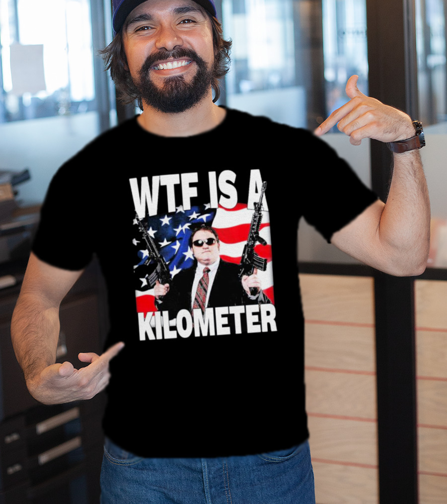WTF Is A Kilometer American Flag Guns Suit Sunglasses T-Shirt