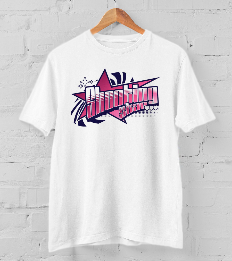 Shooting Star Pink Purple Stylized Text With Starburst Graphics T-Shirt