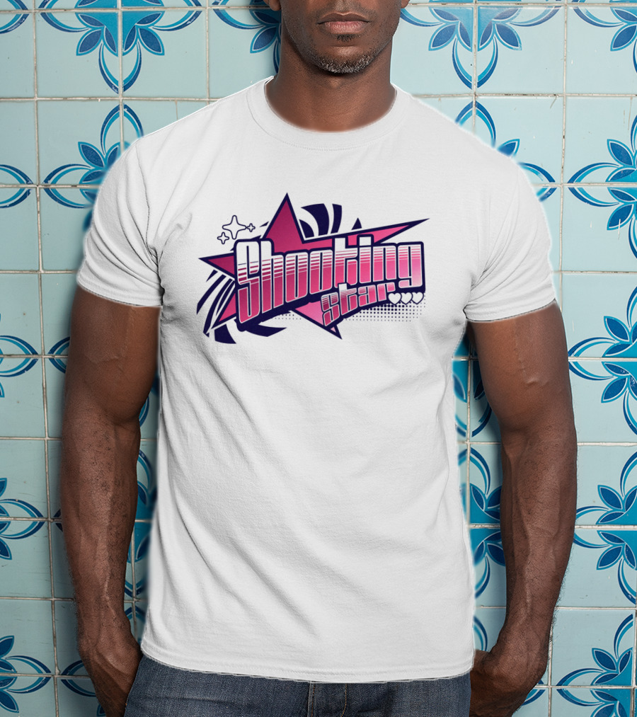 Shooting Star Pink Purple Stylized Text With Starburst Graphics T-Shirt
