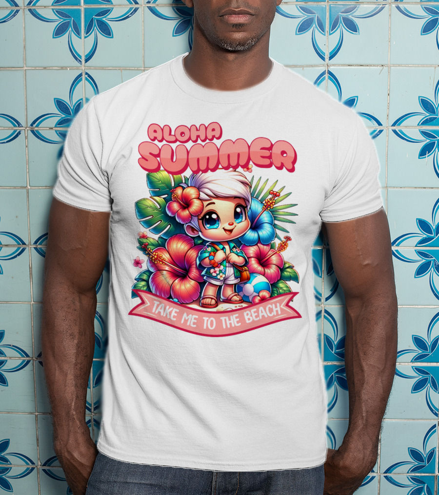 Aloha Summer Take Me To The Beach Hawaiian Tropical Cartoon T-Shirt