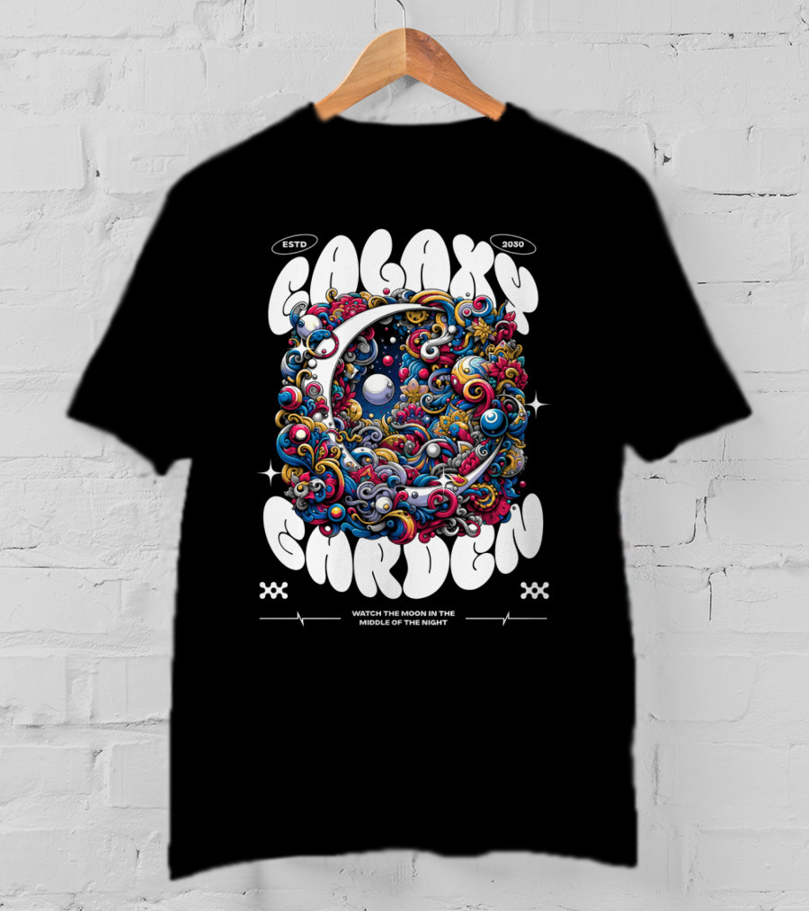 GALAXY GARDEN WATCH THE MOON IN THE MIDDLE OF THE NIGHT ESTD 2030 T-Shirt