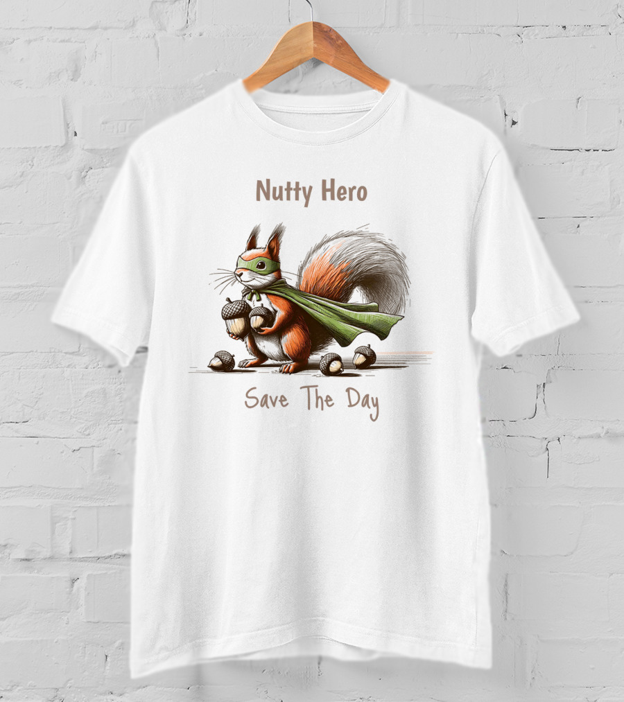 Nutty Hero Save The Day Squirrel With Mask And Cape T-Shirt