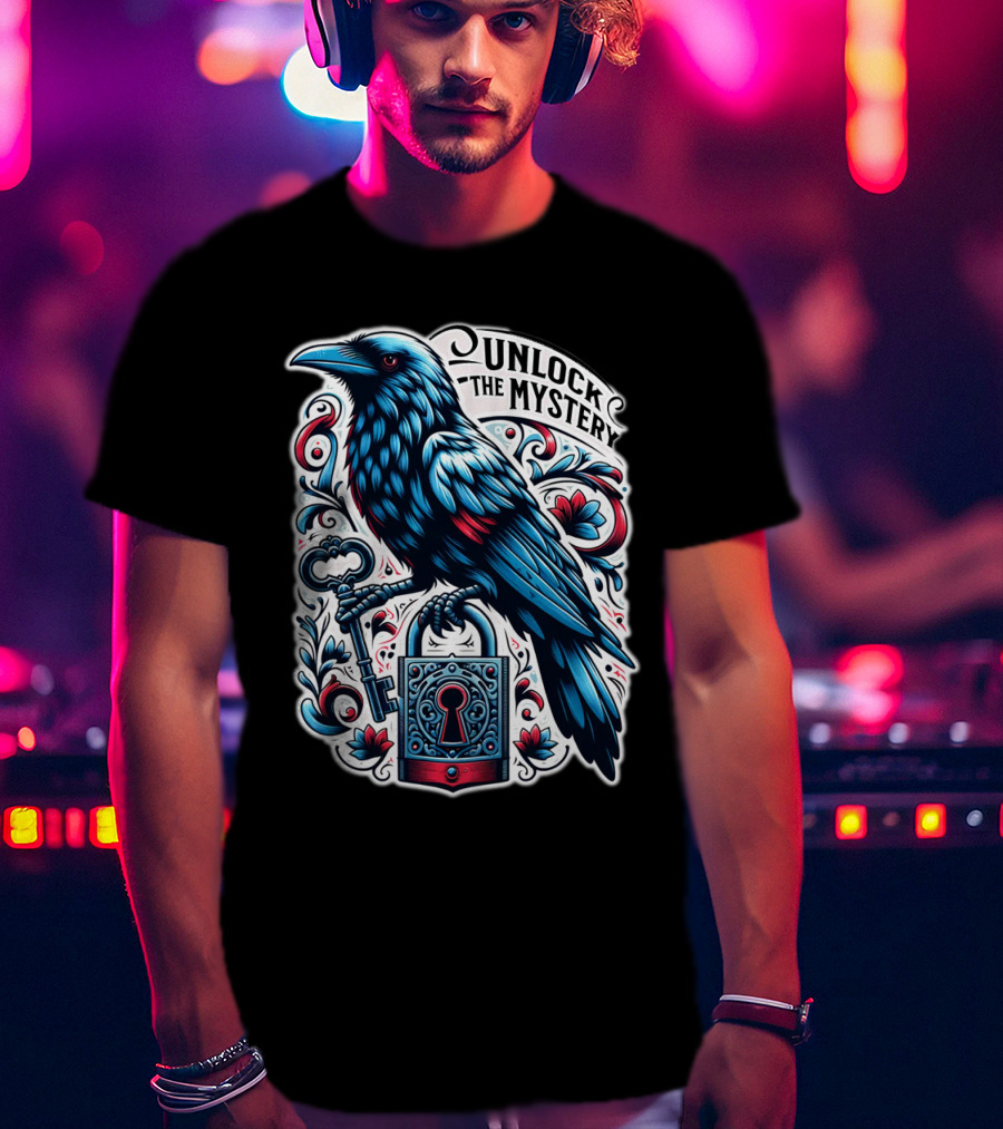 Unlock The Mystery Raven Holding Key And Lock With Ornate Floral T-Shirt
