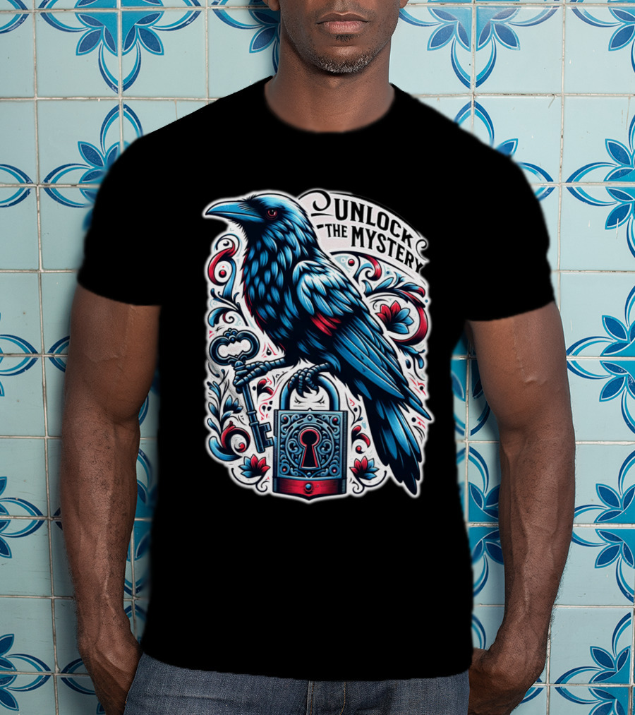 Unlock The Mystery Raven Holding Key And Lock With Ornate Floral T-Shirt