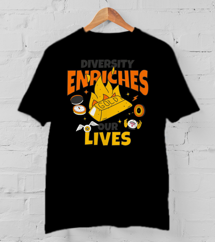 Diversity Enriches Our Lives Gold Flames Wings Compass T-Shirt