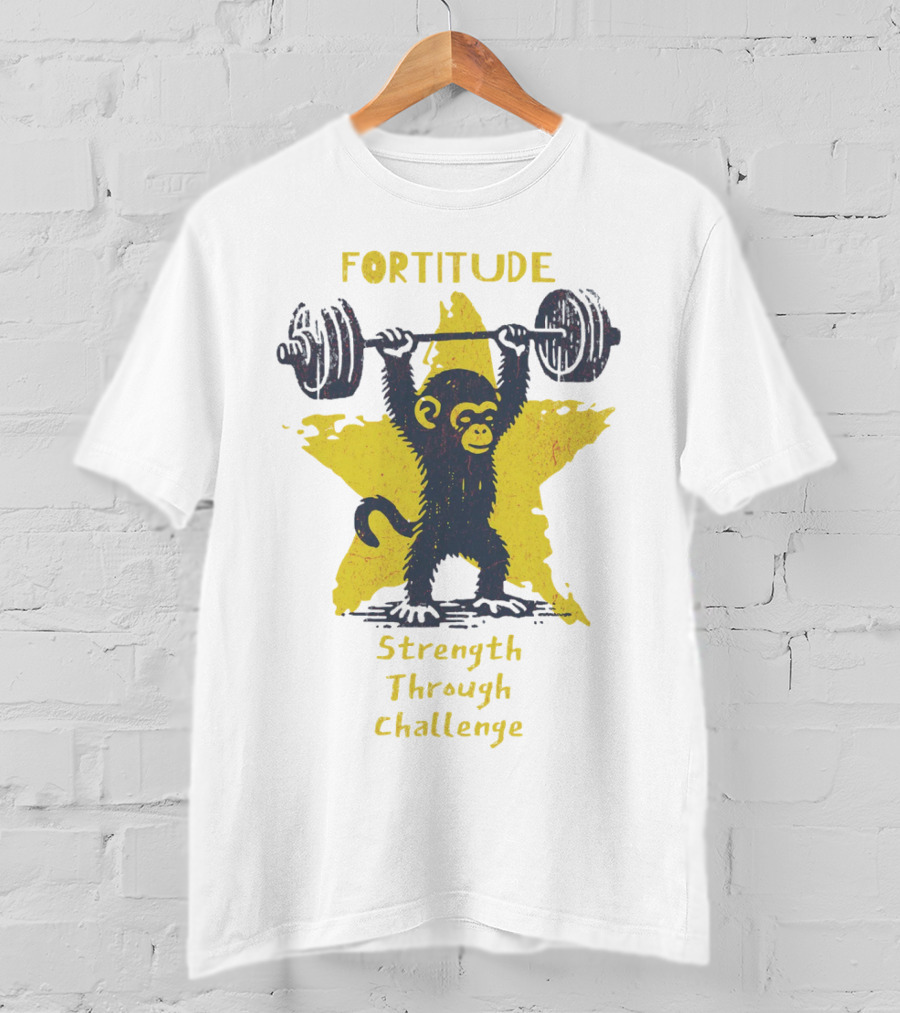 Fortitude Strength Through Challenge Monkey Weightlifting Star T-Shirt