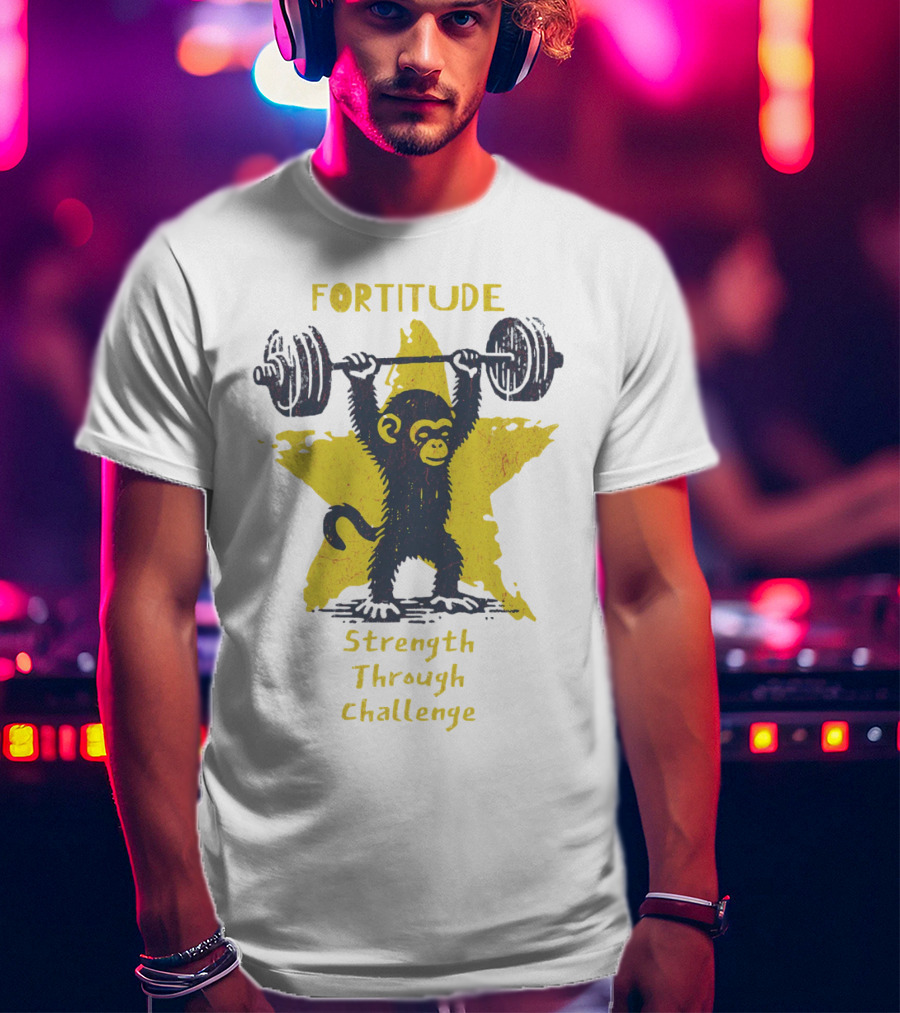 Fortitude Strength Through Challenge Monkey Weightlifting Star T-Shirt