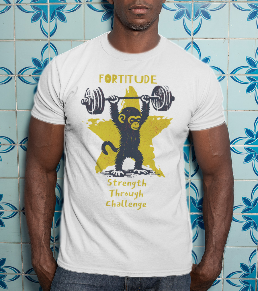 Fortitude Strength Through Challenge Monkey Weightlifting Star T-Shirt