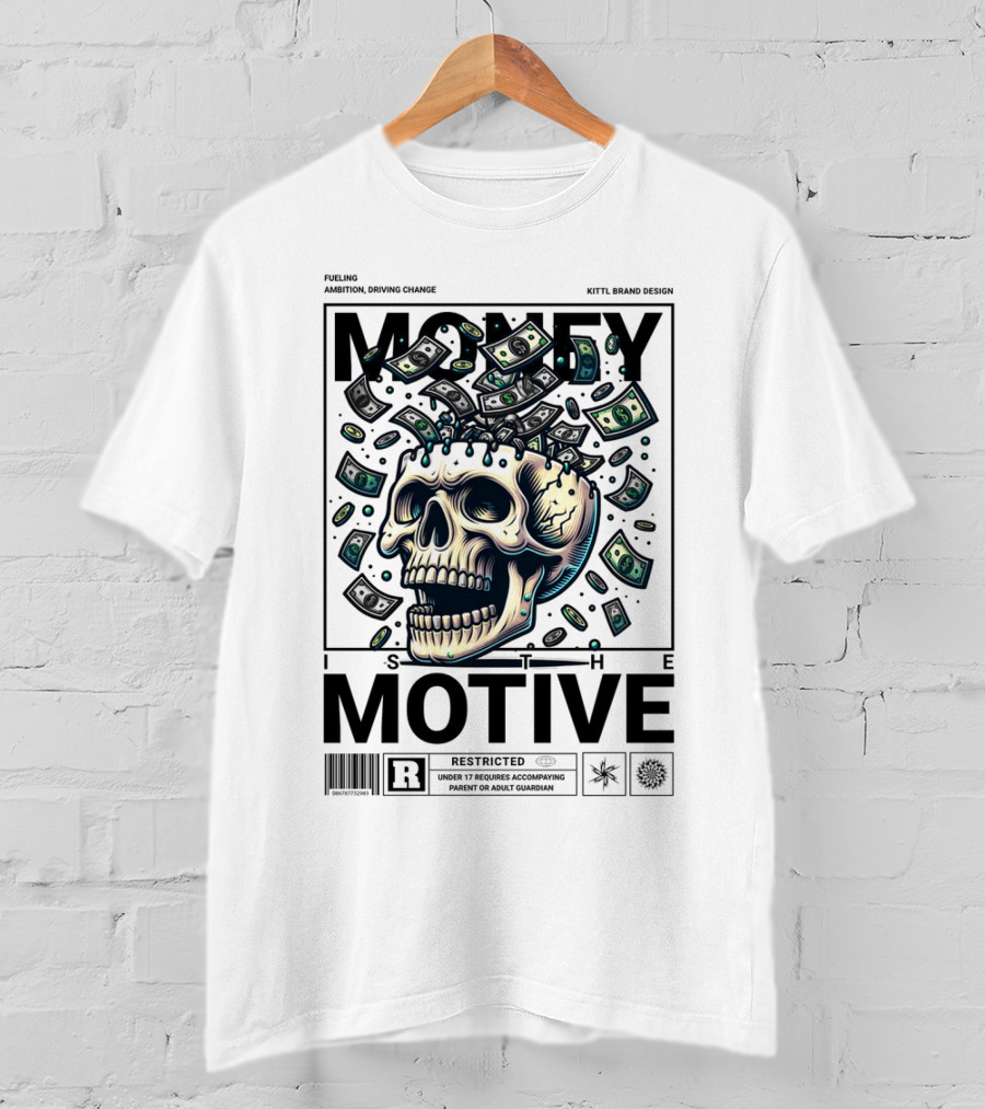 MONEY IS THE MOTIVE SKULL WITH FALLING CASH RESTRICTED T-Shirt
