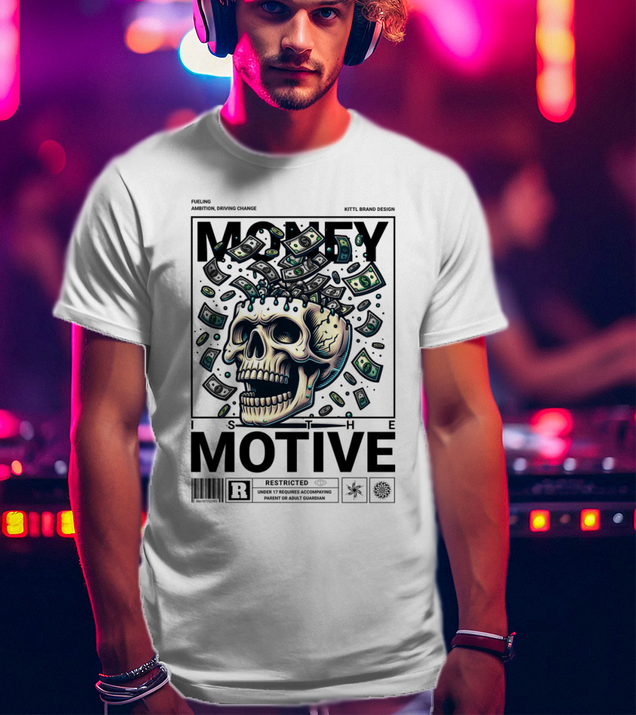 MONEY IS THE MOTIVE SKULL WITH FALLING CASH RESTRICTED T-Shirt