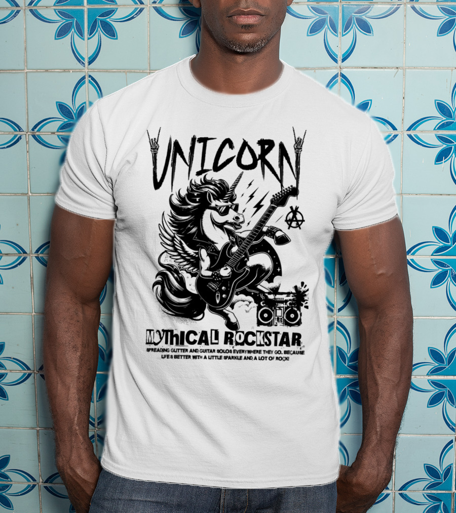 Unicorn Mythical Rockstar Spreading Glitter And Guitar Solos Sparkle Music Rock T-Shirt