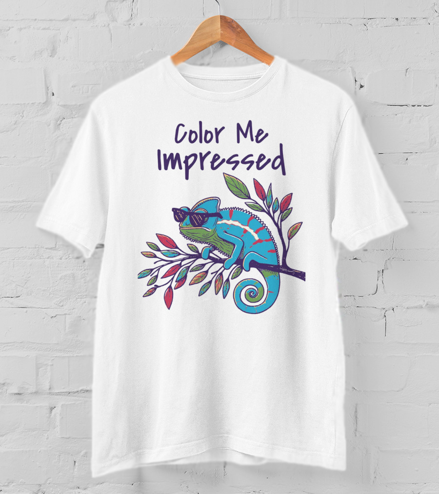 Color Me Impressed Chameleon With Sunglasses On Colorful Branch T-Shirt