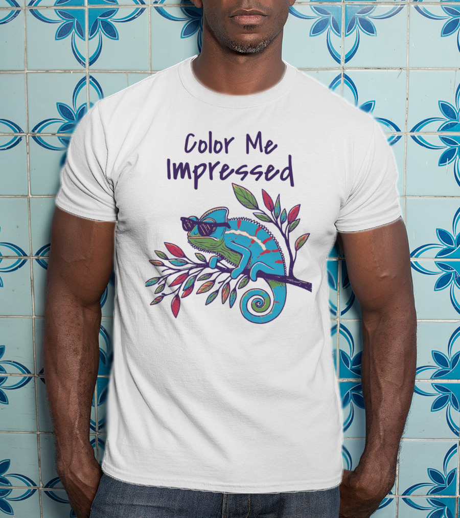 Color Me Impressed Chameleon With Sunglasses On Colorful Branch T-Shirt