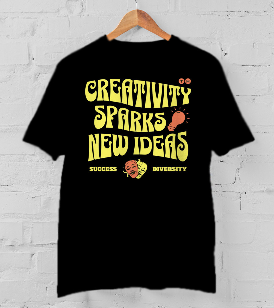 Creativity Sparks New Ideas Success Diversity Lightbulb Icon Comedy Tragedy Masks T-Shirt