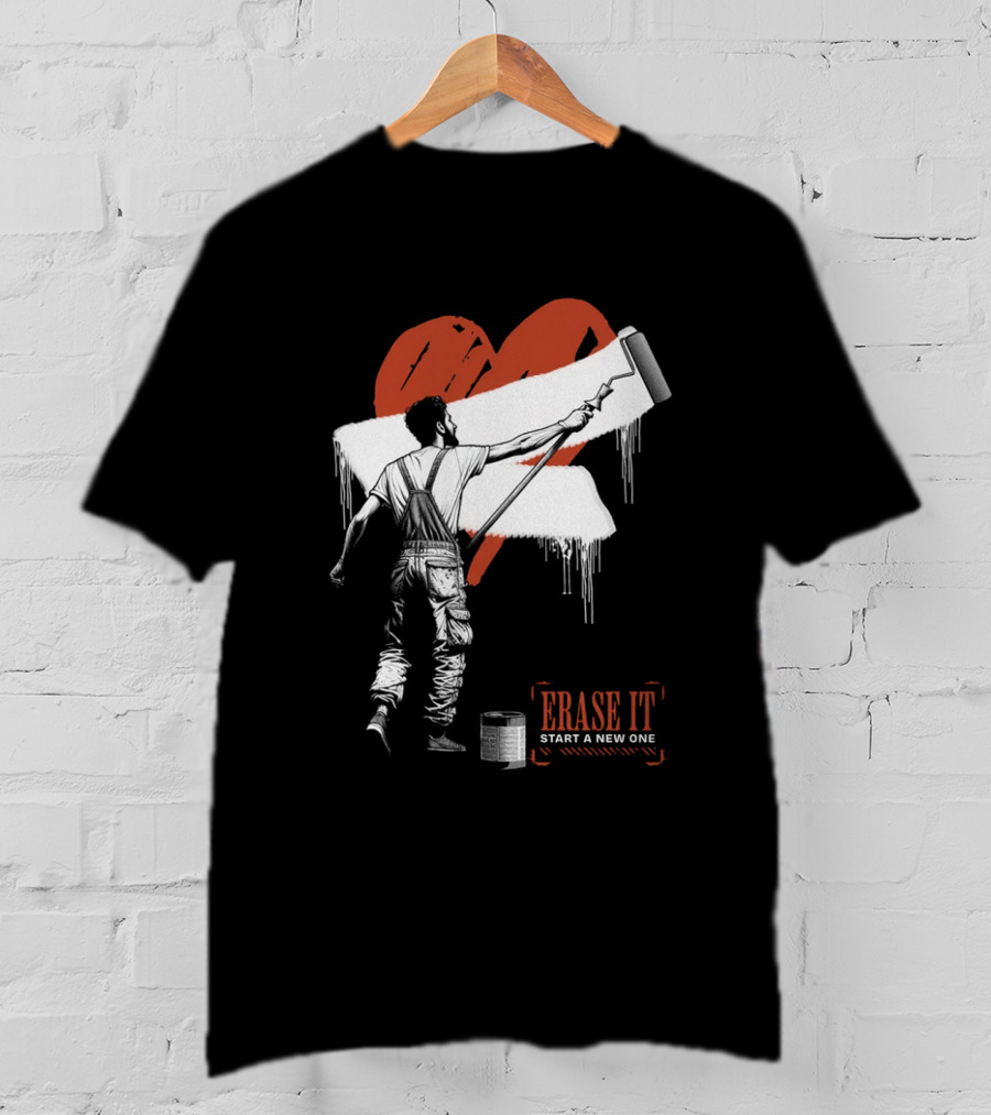 Erase It Start A New One Red Heart Paint Roller T-Shirt