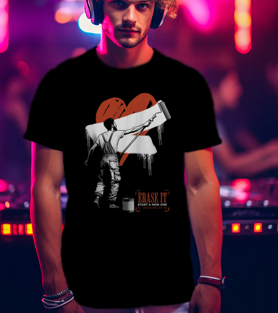 Erase It Start A New One Red Heart Paint Roller T-Shirt
