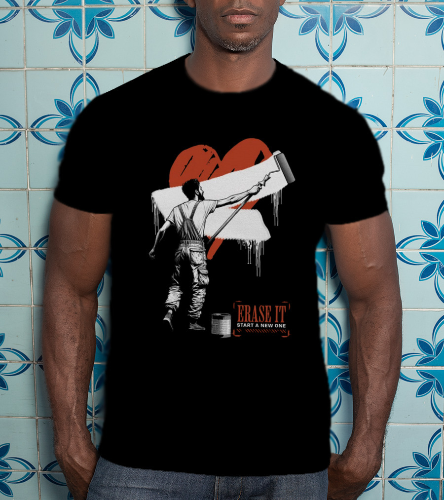 Erase It Start A New One Red Heart Paint Roller T-Shirt