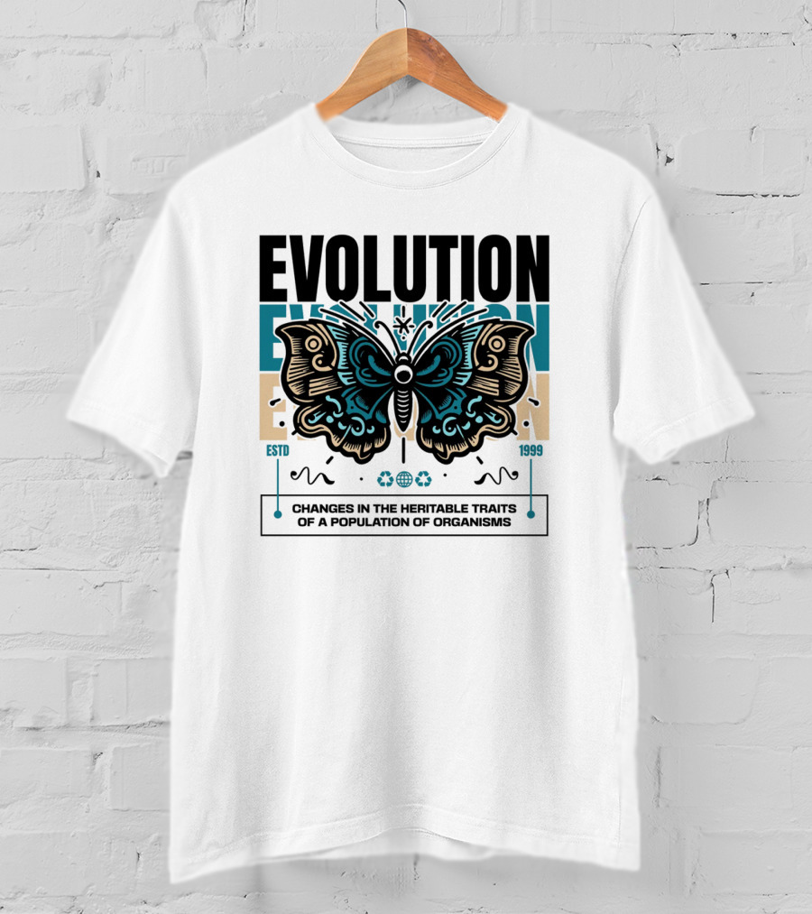 Evolution Butterfly Changes In Heritable Traits ESTD 1999 T-Shirt