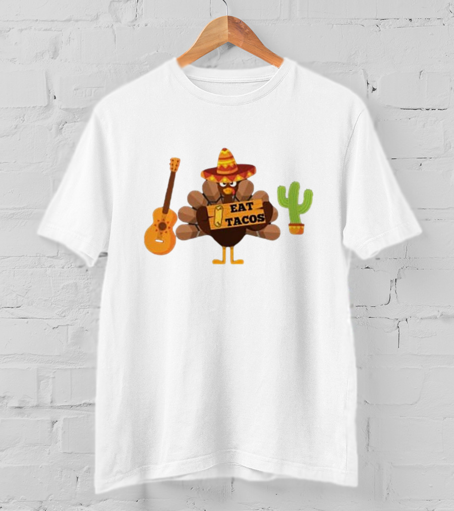 Thanksgiving Turkey Sombrero Eat Tacos Guitar Cactus T-Shirt