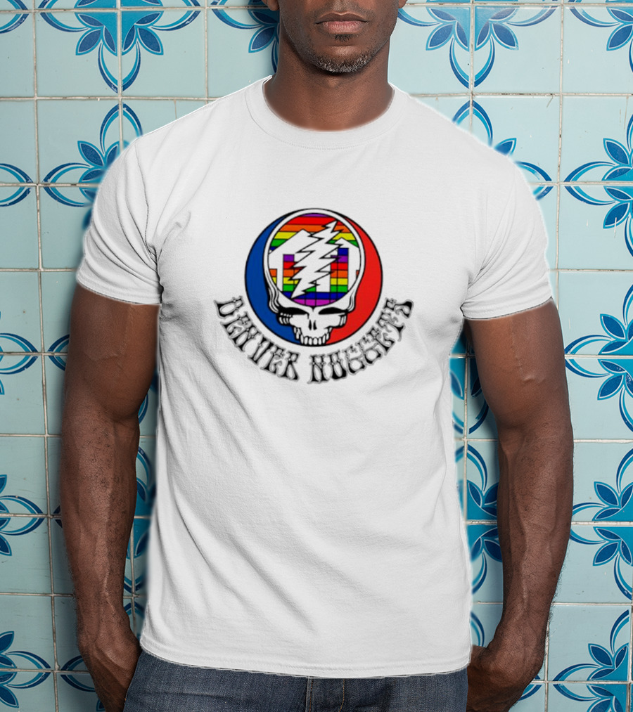 Denver Nuggets Grateful Dead Skull Rainbow Bolt T-Shirt