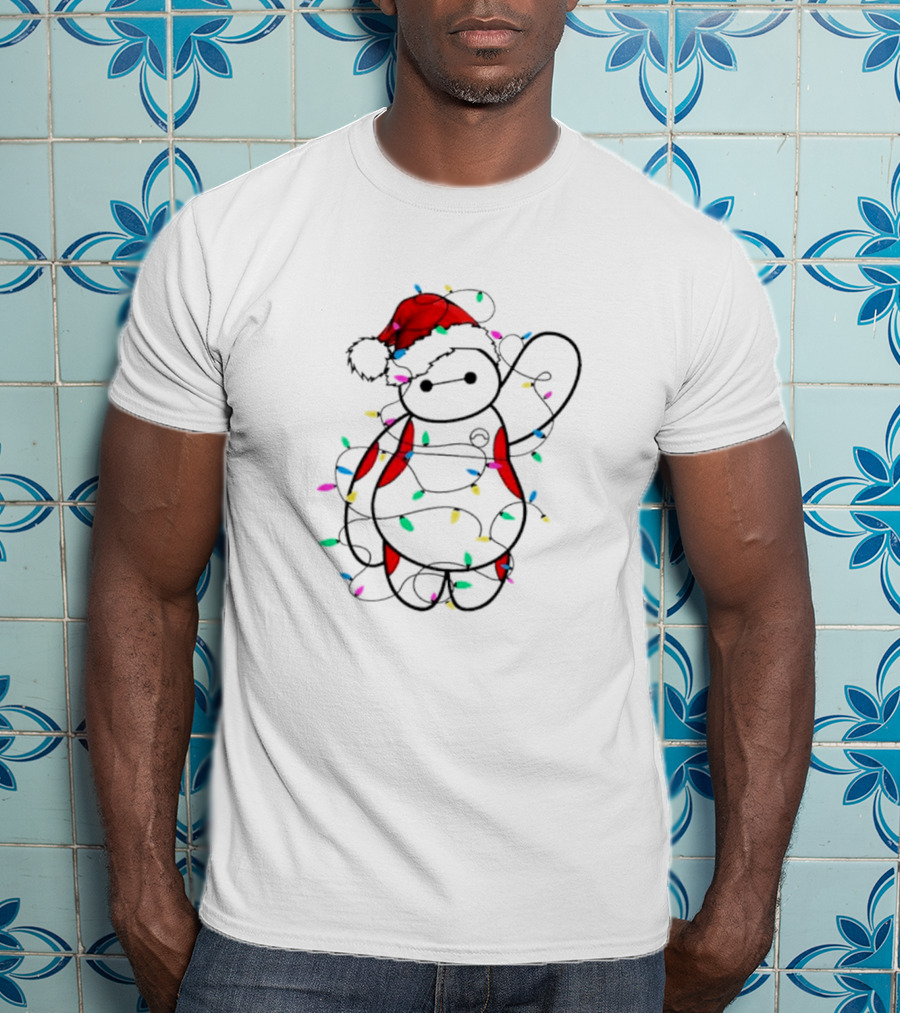 Baymax Wrapped In Christmas Lights Santa Hat T-Shirt