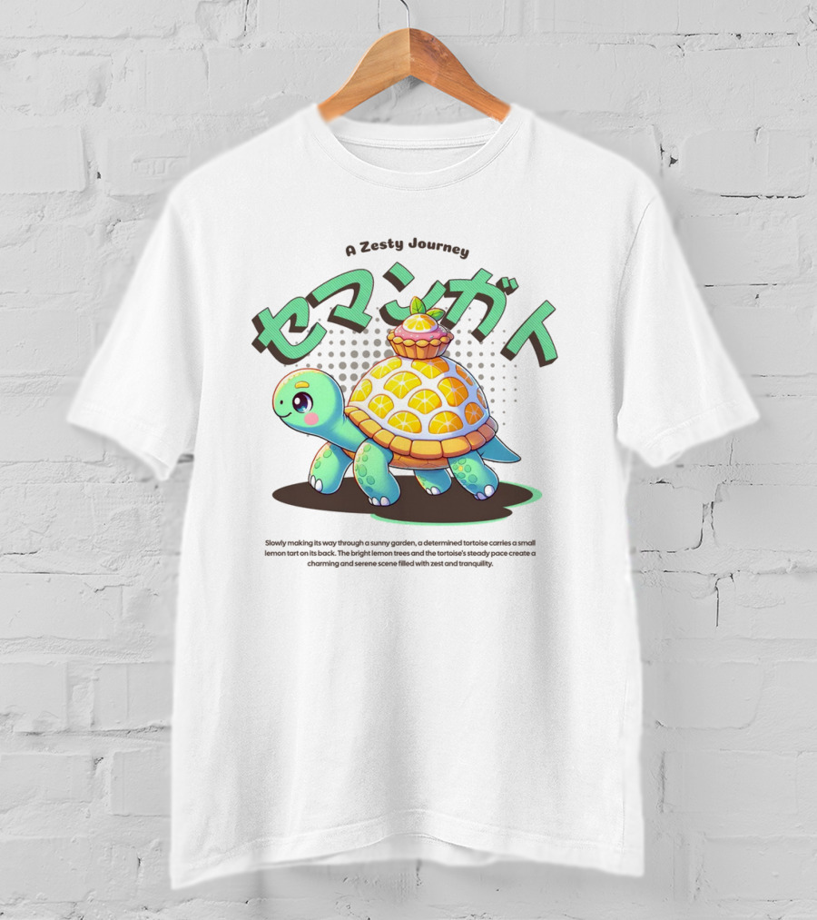 A Zesty Journey Tortoise With Lemon Back And Japanese Text T-Shirt