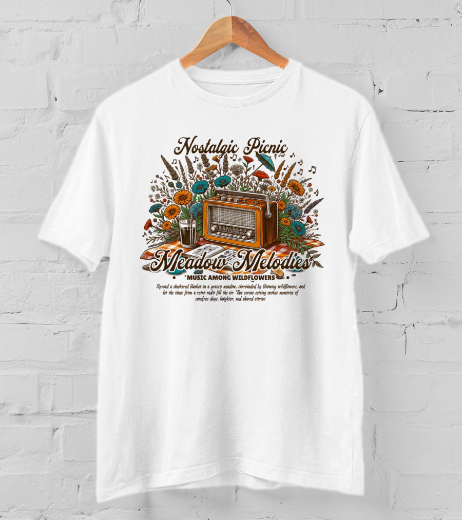 Nostalgic Picnic Meadow Melodies Music Among Wildflowers T-Shirt