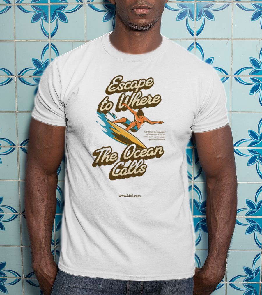 Escape To Where The Ocean Calls Surfer Retro Beach T-Shirt
