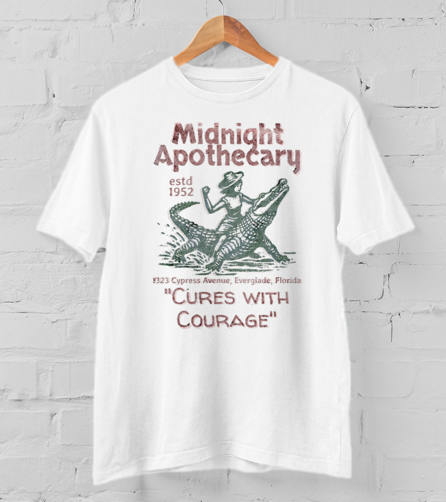 Midnight Apothecary Estd 1952 Cures With Courage 1323 Cypress Avenue Everglade Florida T-Shirt