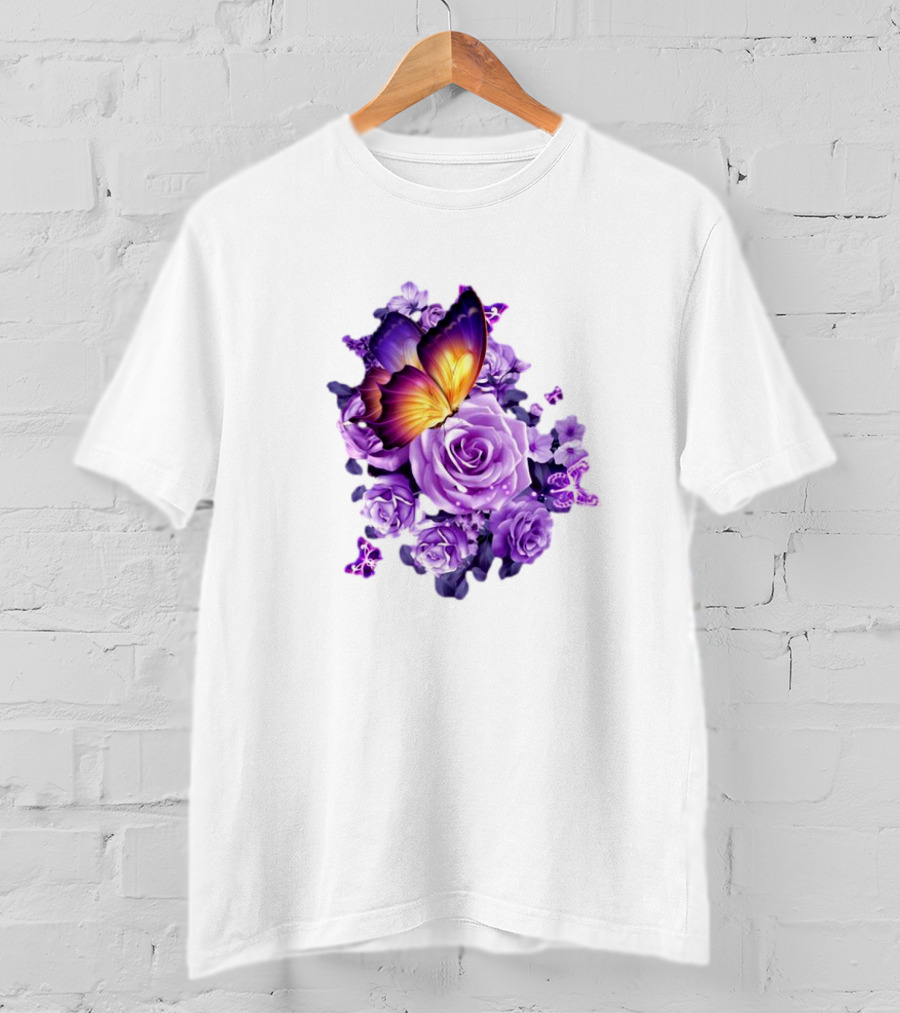 Butterfly Purple Rose Blossoms Floral Arrangement T-Shirt