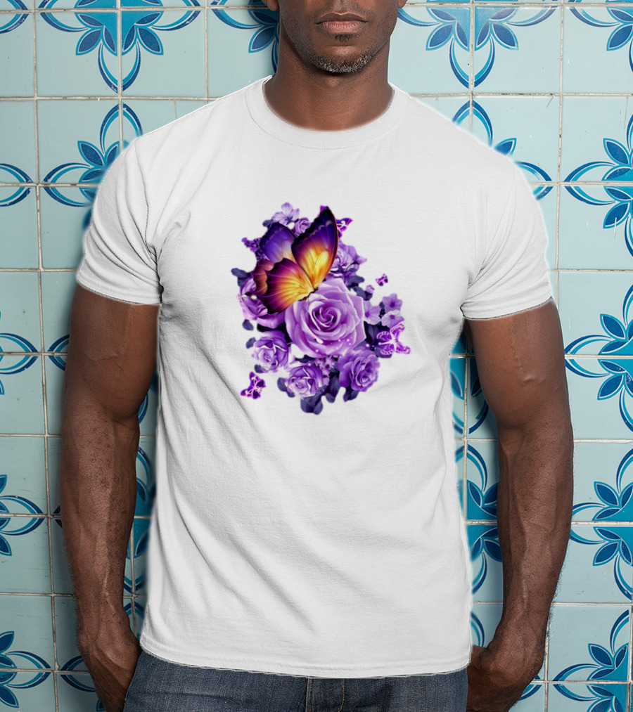 Butterfly Purple Rose Blossoms Floral Arrangement T-Shirt