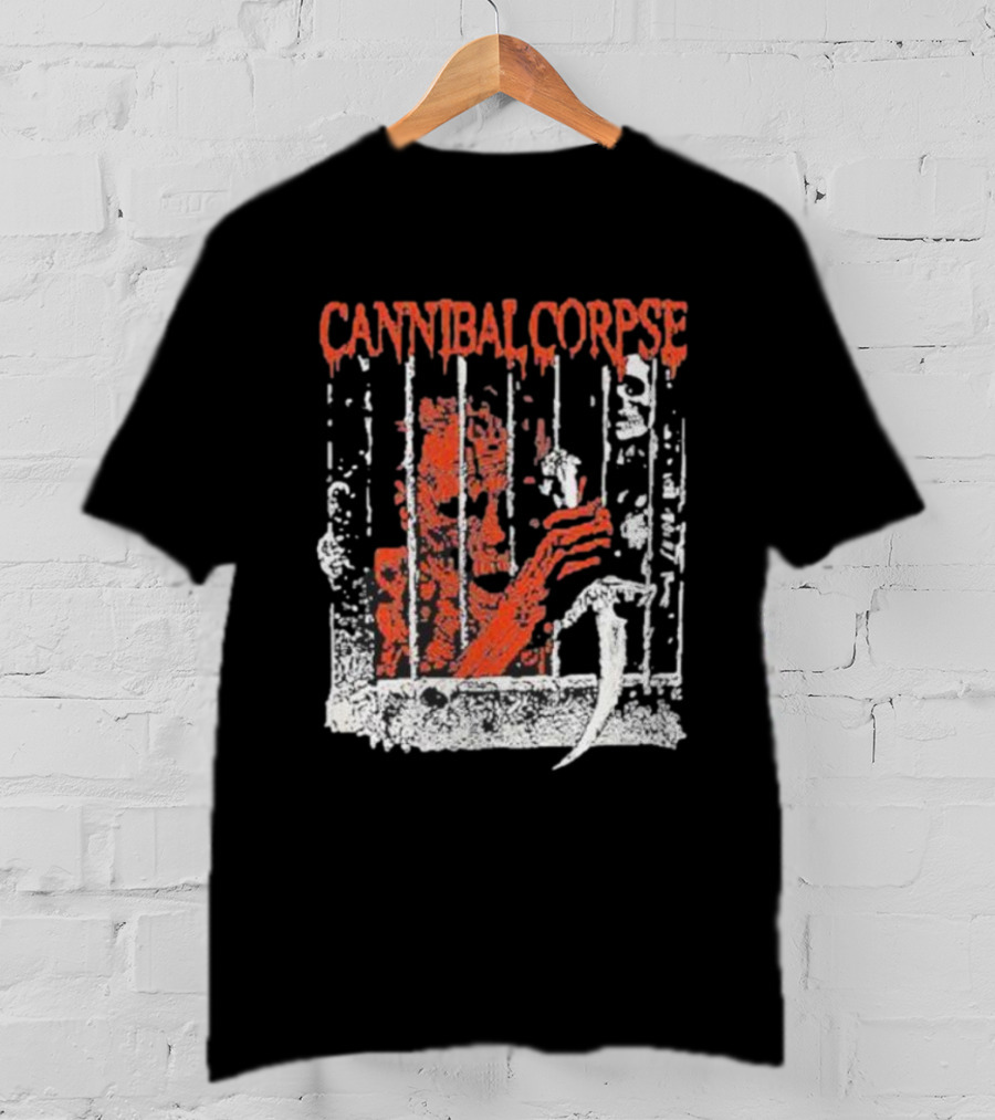 Cannibal Corpse Bloody Kill Cell Prison Bars Skeleton Knife T-Shirt