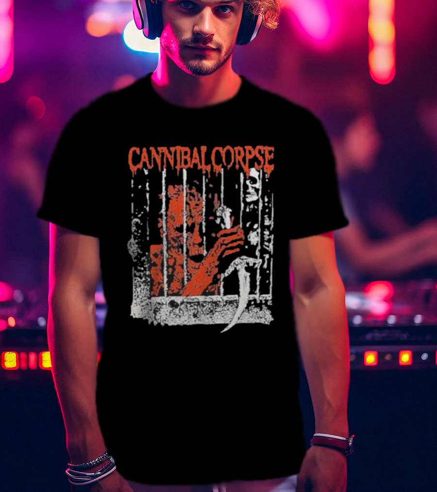 Cannibal Corpse Bloody Kill Cell Prison Bars Skeleton Knife T-Shirt