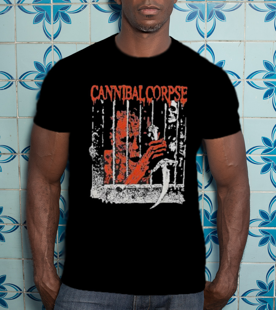Cannibal Corpse Bloody Kill Cell Prison Bars Skeleton Knife T-Shirt