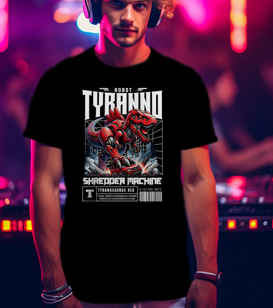 Robot Tyranno Shredder Machine Colossal Cybernetic Tyrannosaurus Rex Rampaging Through The City T-Shirt