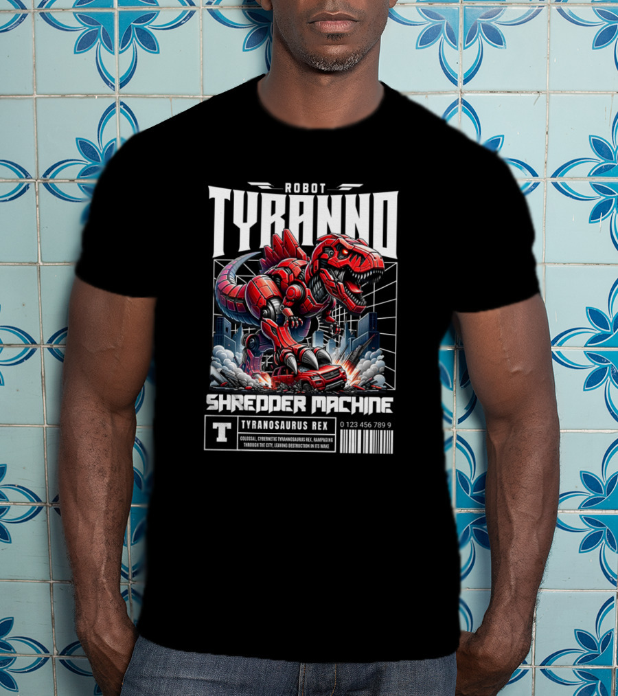 Robot Tyranno Shredder Machine Colossal Cybernetic Tyrannosaurus Rex Rampaging Through The City T-Shirt