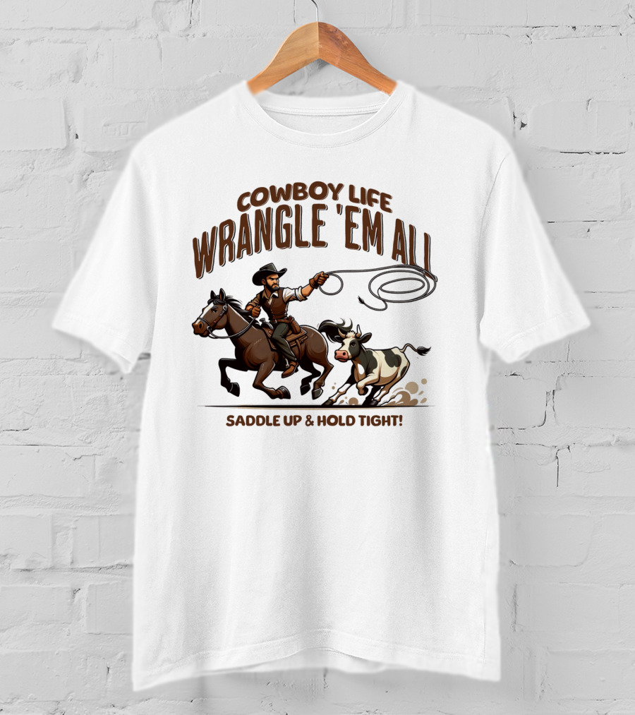 Cowboy Life Wrangle 'Em All Saddle Up And Hold Tight T-Shirt
