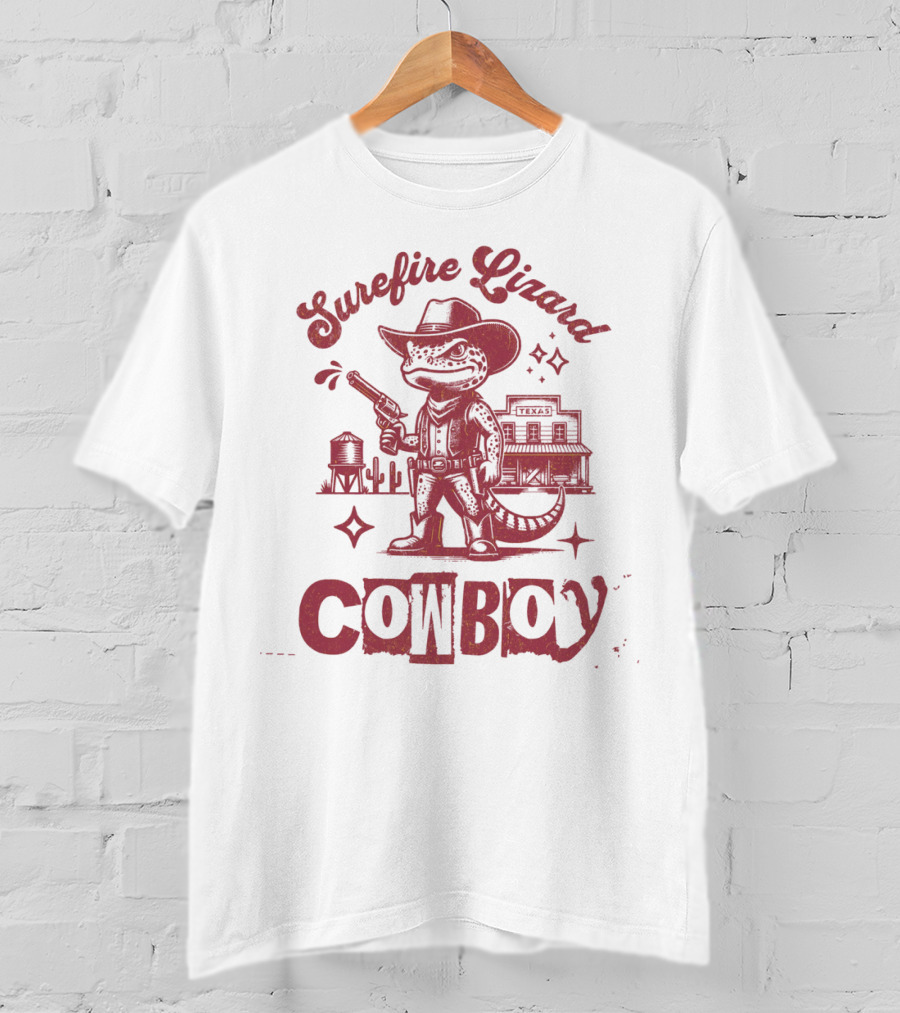 Surefire Lizard Cowboy TexasWestern Scene T-Shirt