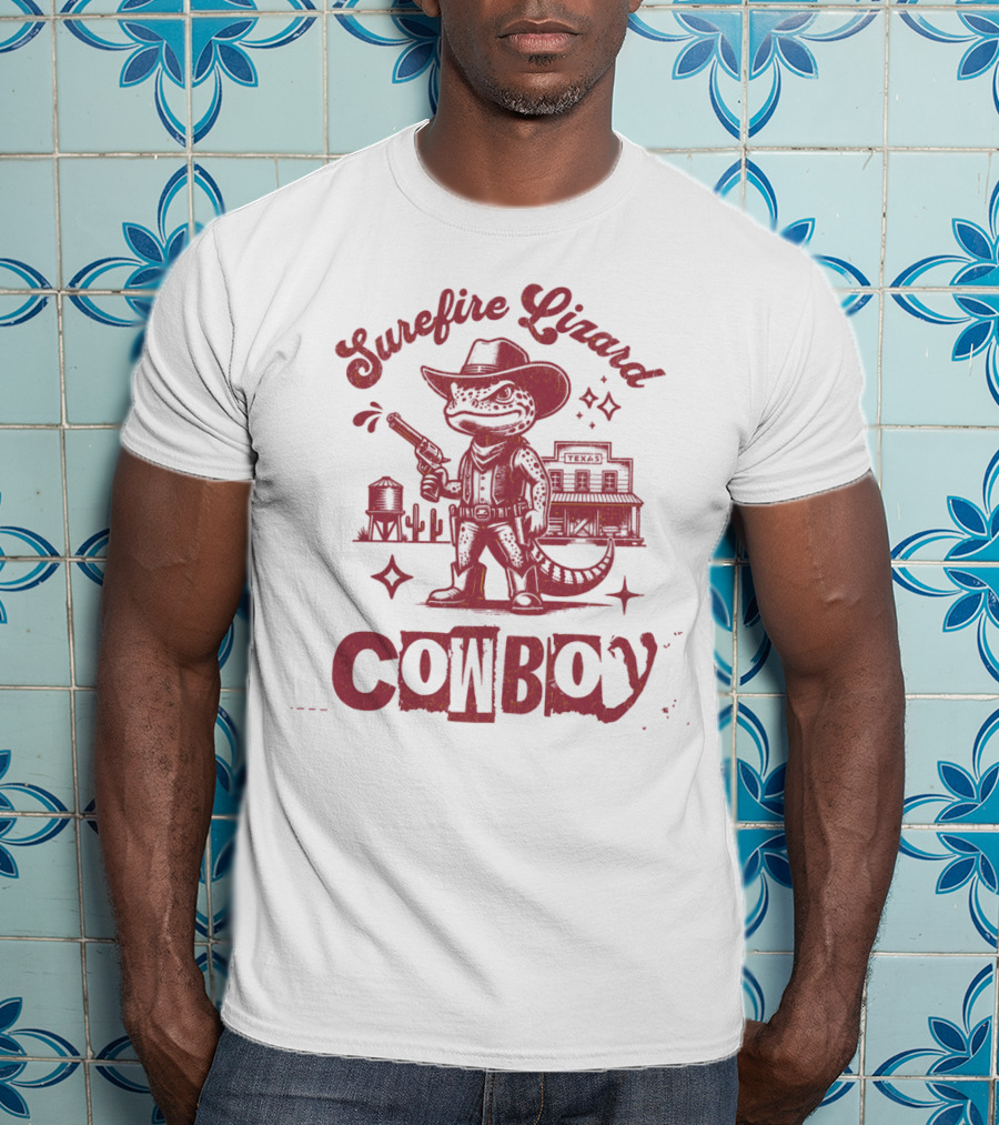 Surefire Lizard Cowboy TexasWestern Scene T-Shirt