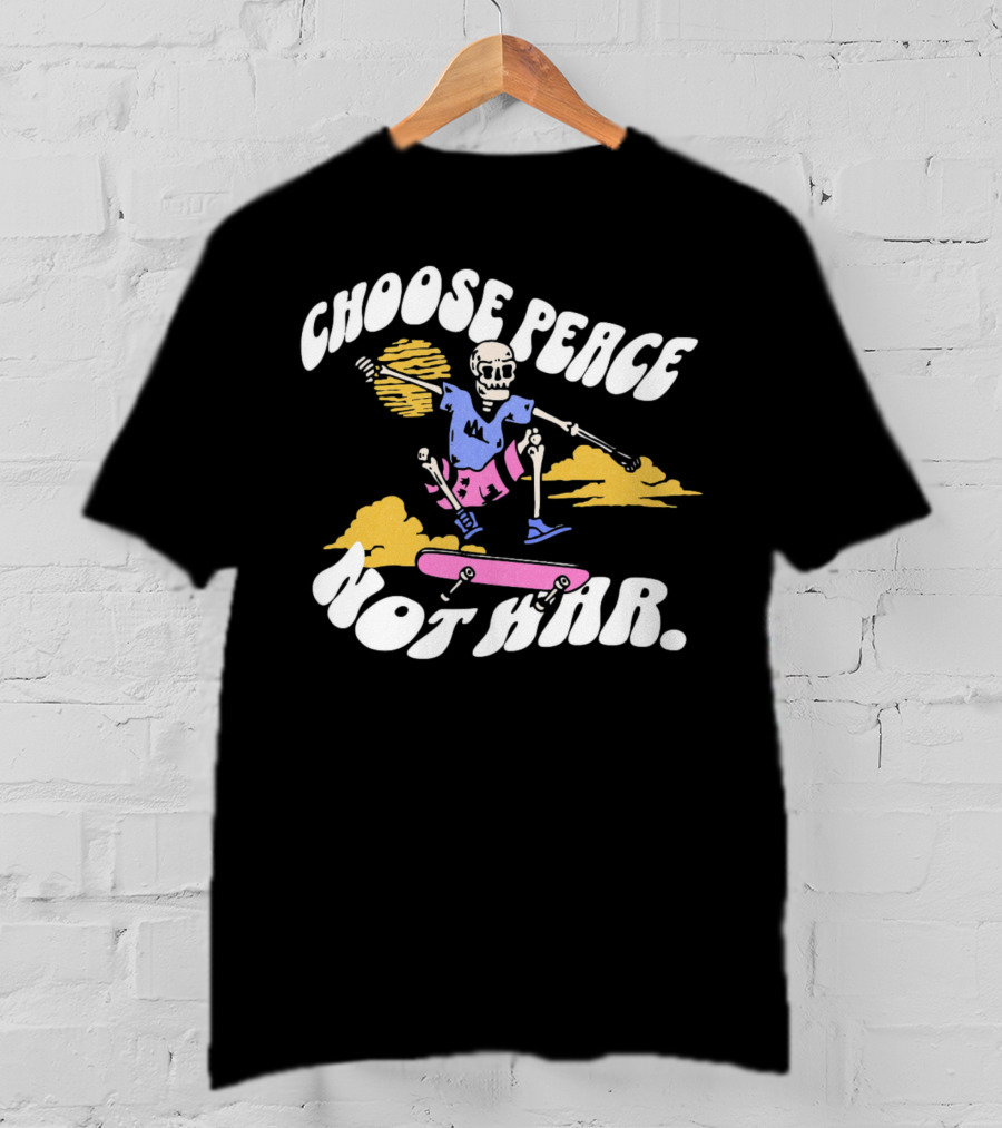 Choose Peace Not War Skeleton Skateboarding Sunset Cloud T-Shirt
