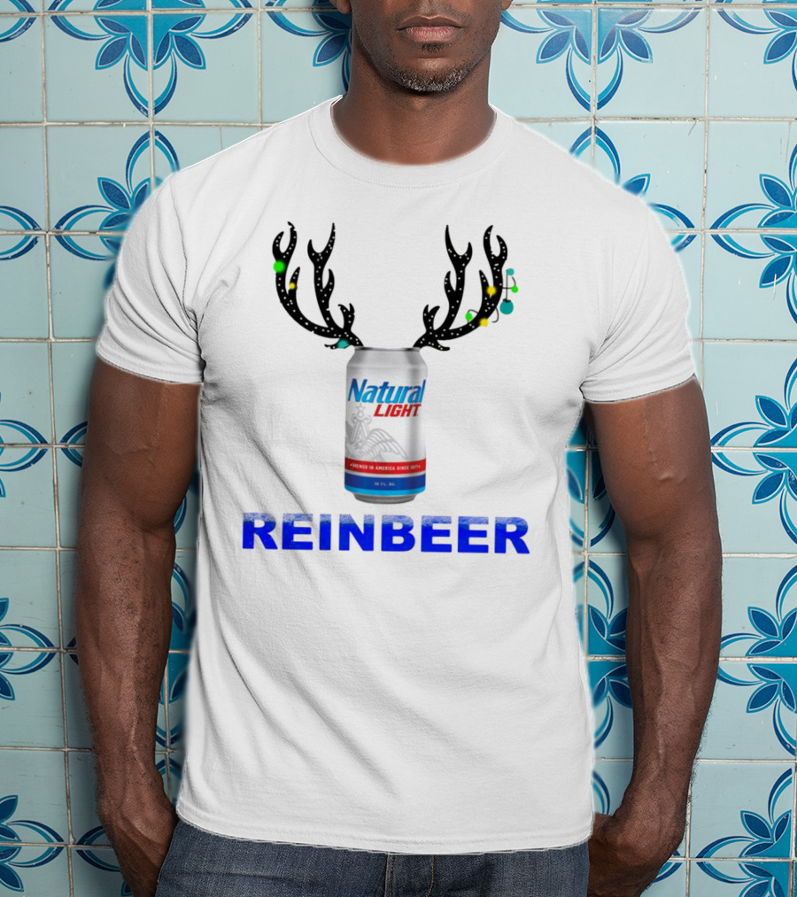 Natural Light Holiday Reinbeer Can Antlers Christmas T-Shirt