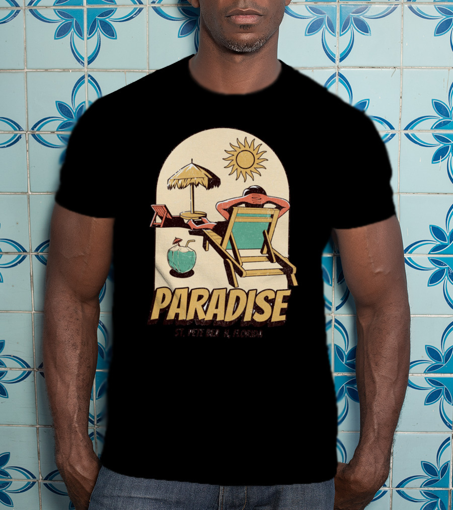 Paradise St. Pete Beach Florida Retro Sun Lounger And Cocktail Scene T-Shirt